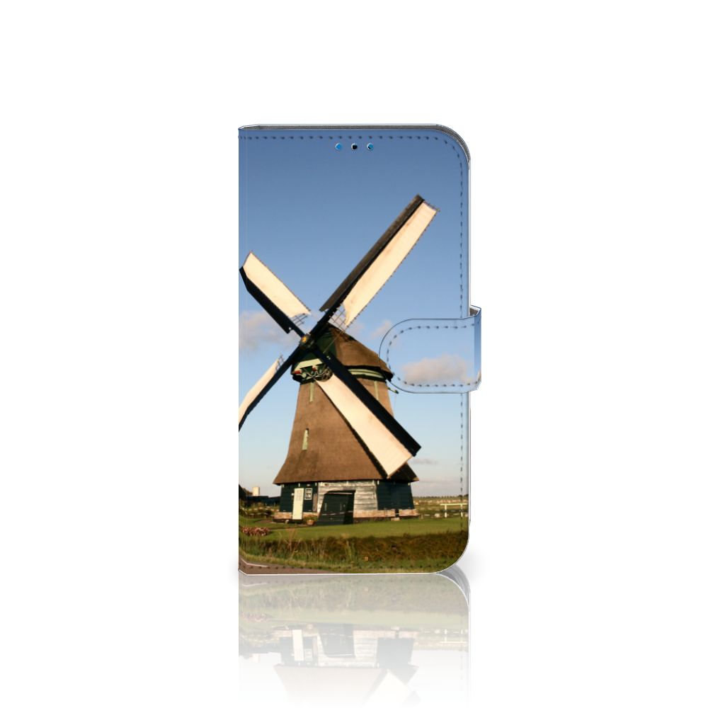 iPhone 14 Pro Flip Cover Molen met afbeelding van een traditionele windmolen, perfect voor echte molenliefhebbers.