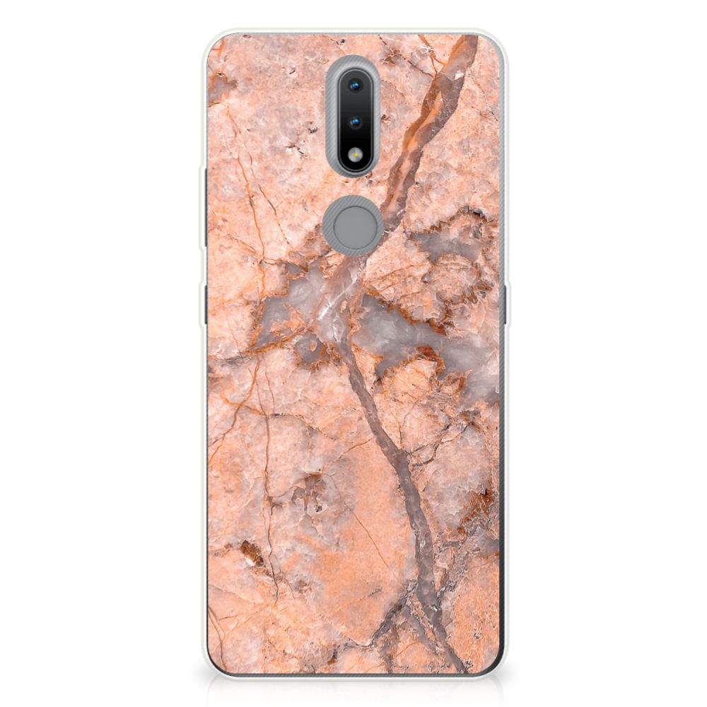 Nokia 2.4 TPU Siliconen Hoesje Marmer Oranje