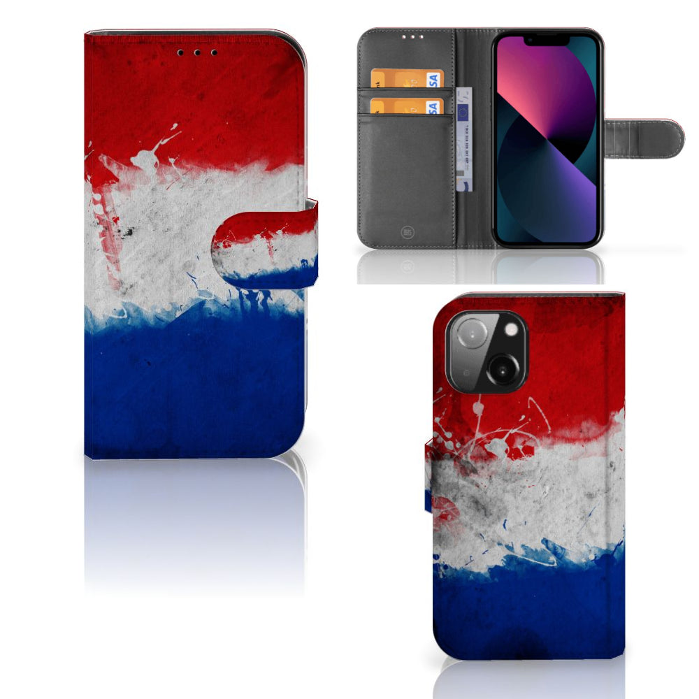 iPhone 13 Mini Bookstyle Case Nederland met Nederlandse vlag design en pasjeshouder.