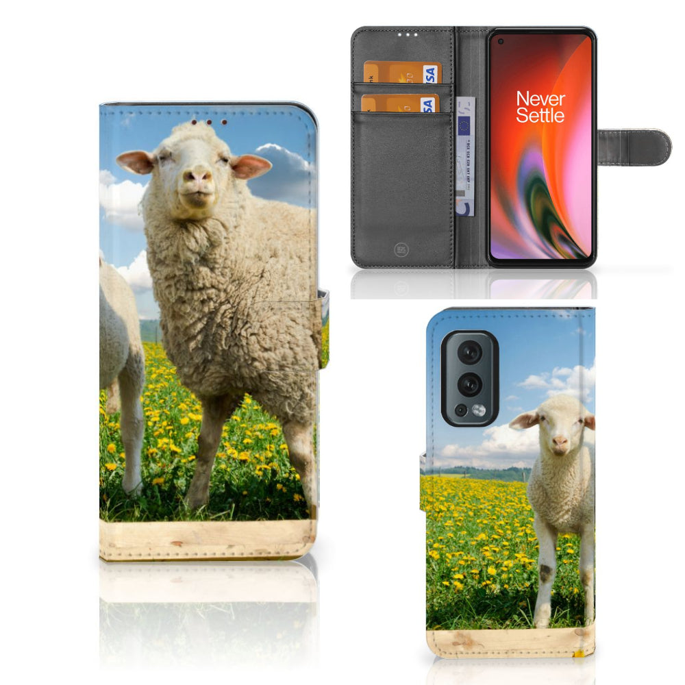 OnePlus Nord 2 5G Telefoonhoesje met Pasjes Schaap en Lammetje