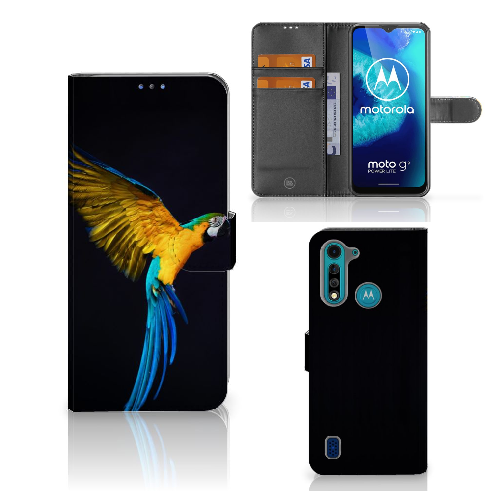 Motorola G8 Power Lite Telefoonhoesje met Pasjes Papegaai