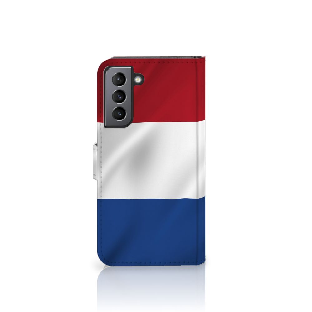 Samsung Galaxy S21 FE Bookstyle Case Nederlandse Vlag met artistiek ontwerp van de Nederlandse vlag.