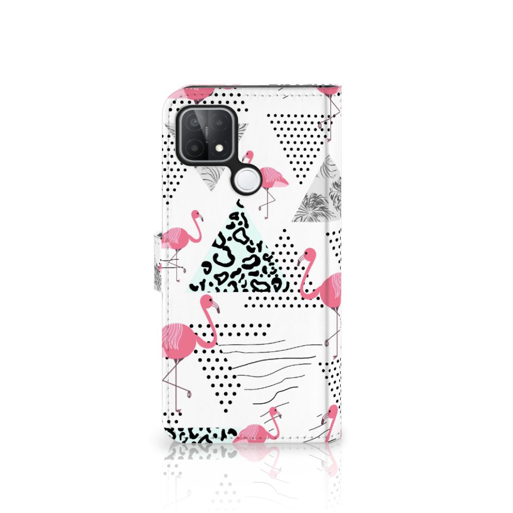 OPPO A15 Telefoonhoesje met Pasjes Flamingo Triangle