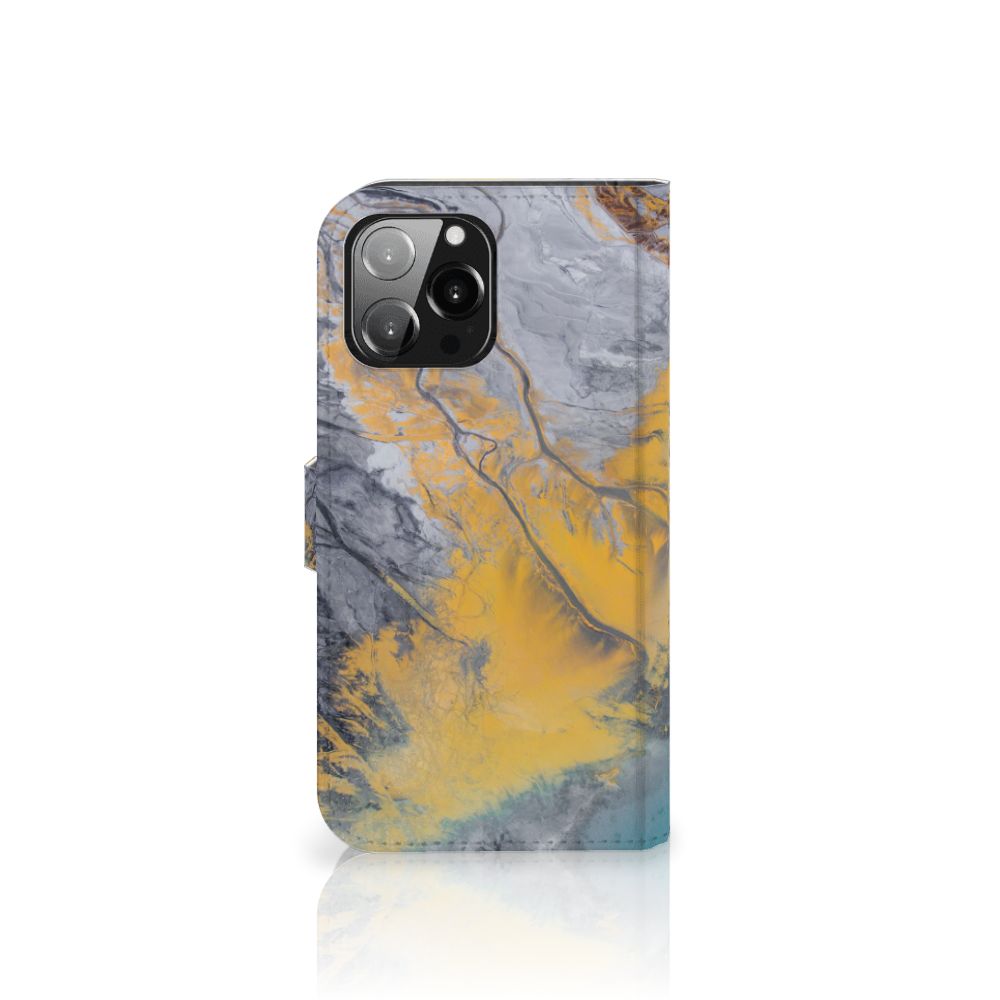 iPhone 13 Pro Max Bookcase Marble Blue Gold