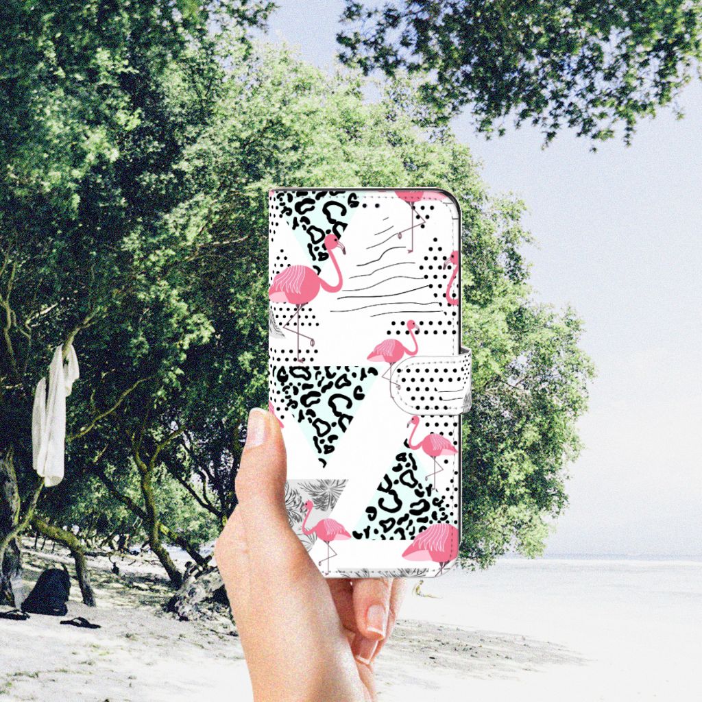 Motorola Edge 30 Pro Telefoonhoesje met Pasjes Flamingo Triangle