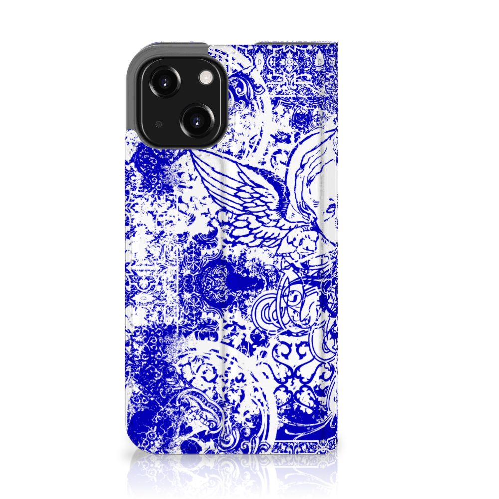 Mobiel BookCase iPhone 13 Mini Angel Skull Blauw - B2C Telecom