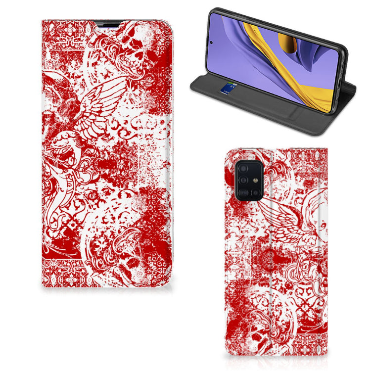 Mobiel BookCase Samsung Galaxy A51 Angel Skull Rood