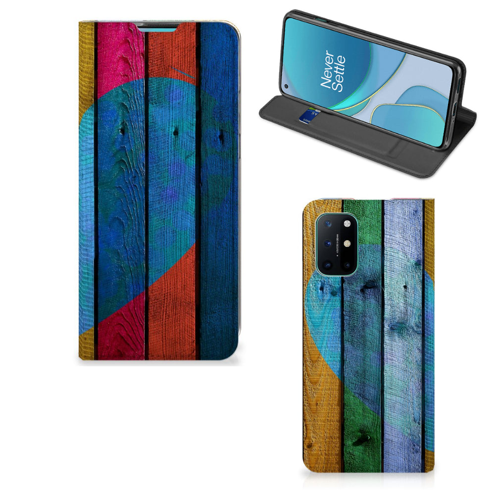 OnePlus 8T Book Wallet Case Wood Heart - Cadeau voor je Vriend