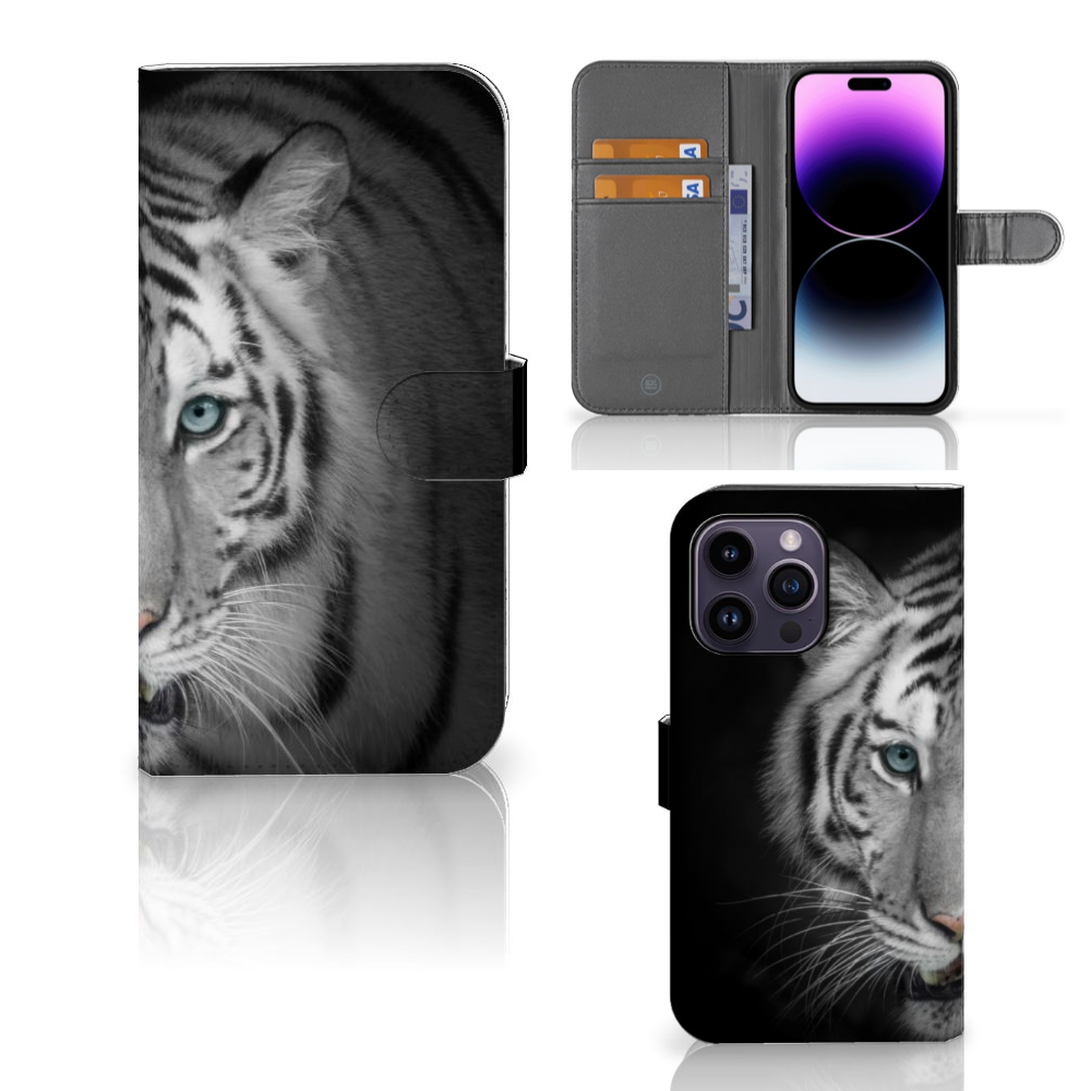iPhone 15 Pro Max Telefoonhoesje met Pasjes Tijger met witte tijger op de voorkant en ruimte voor kaarten 🐅