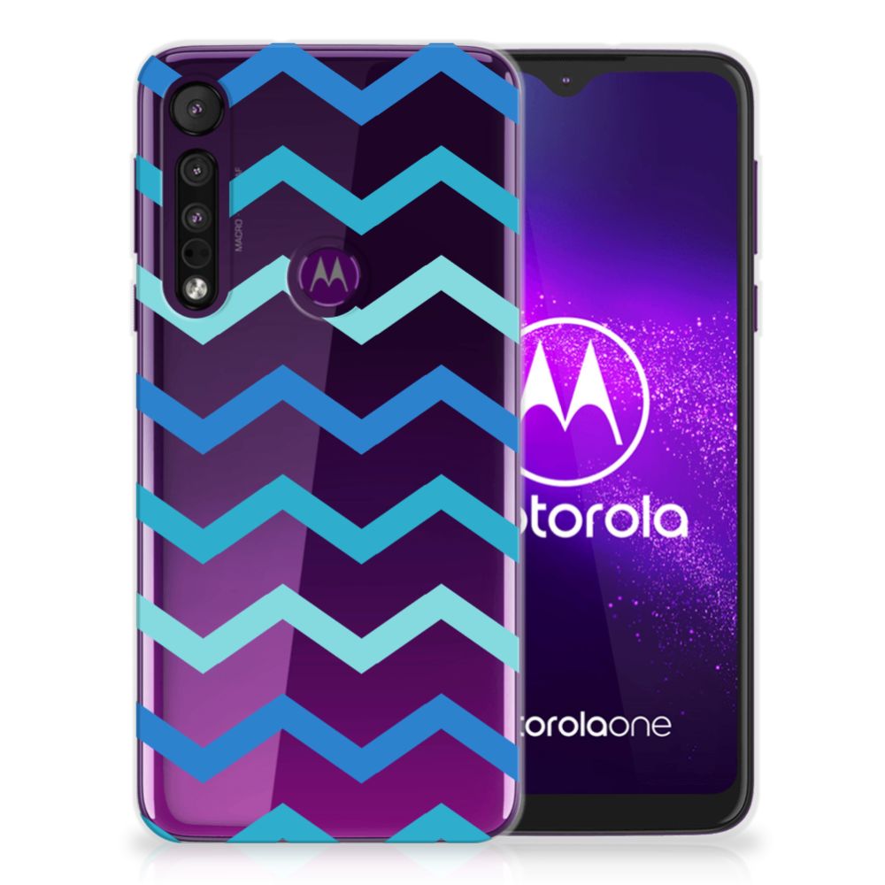 Motorola One Macro TPU bumper Zigzag Blauw