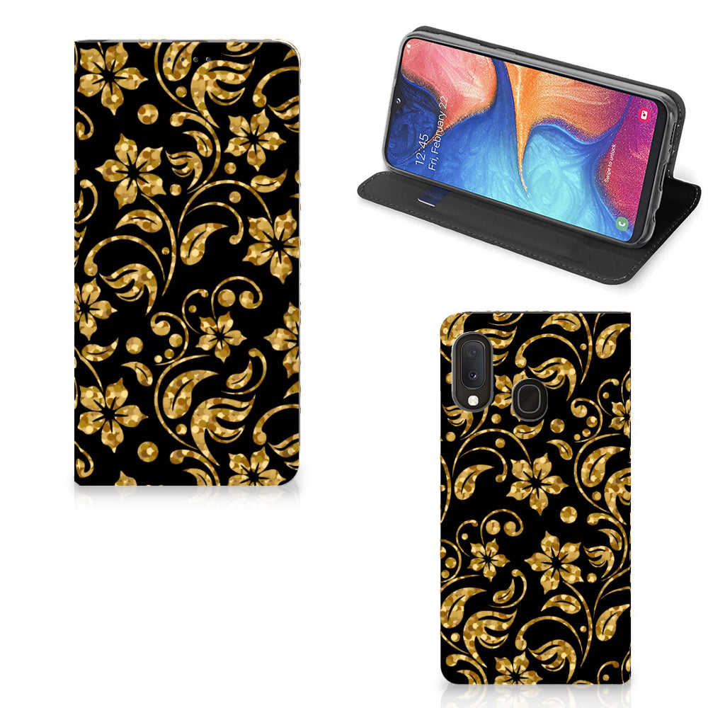 Samsung Galaxy A20e Smart Cover Gouden Bloemen