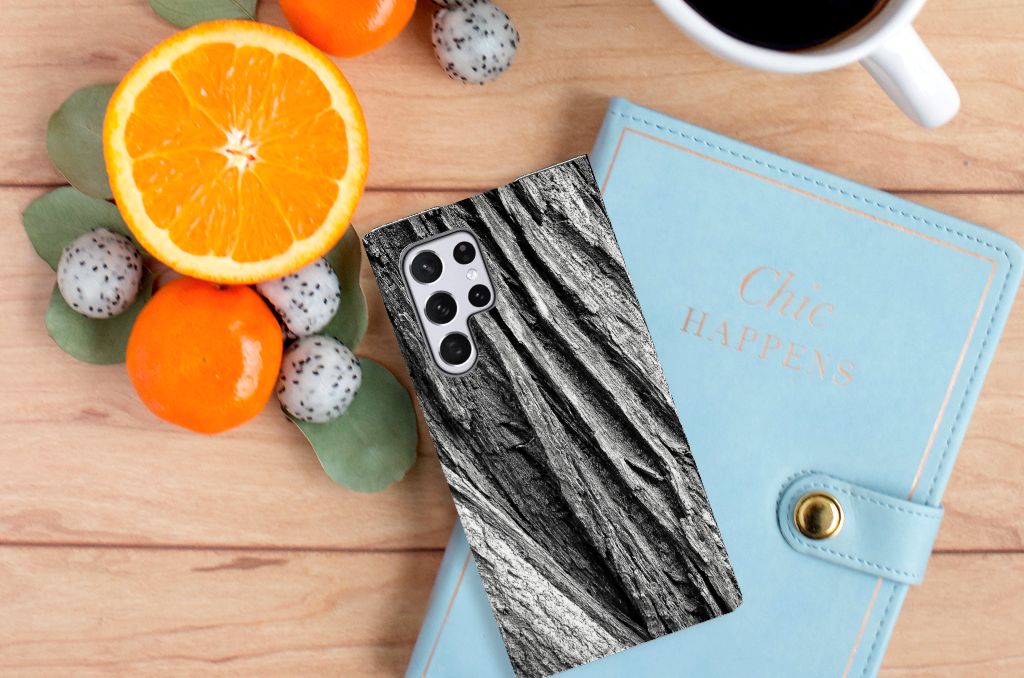 Book Wallet Case Samsung Galaxy S22 Ultra Boomschors Grijs - B2C Telecom