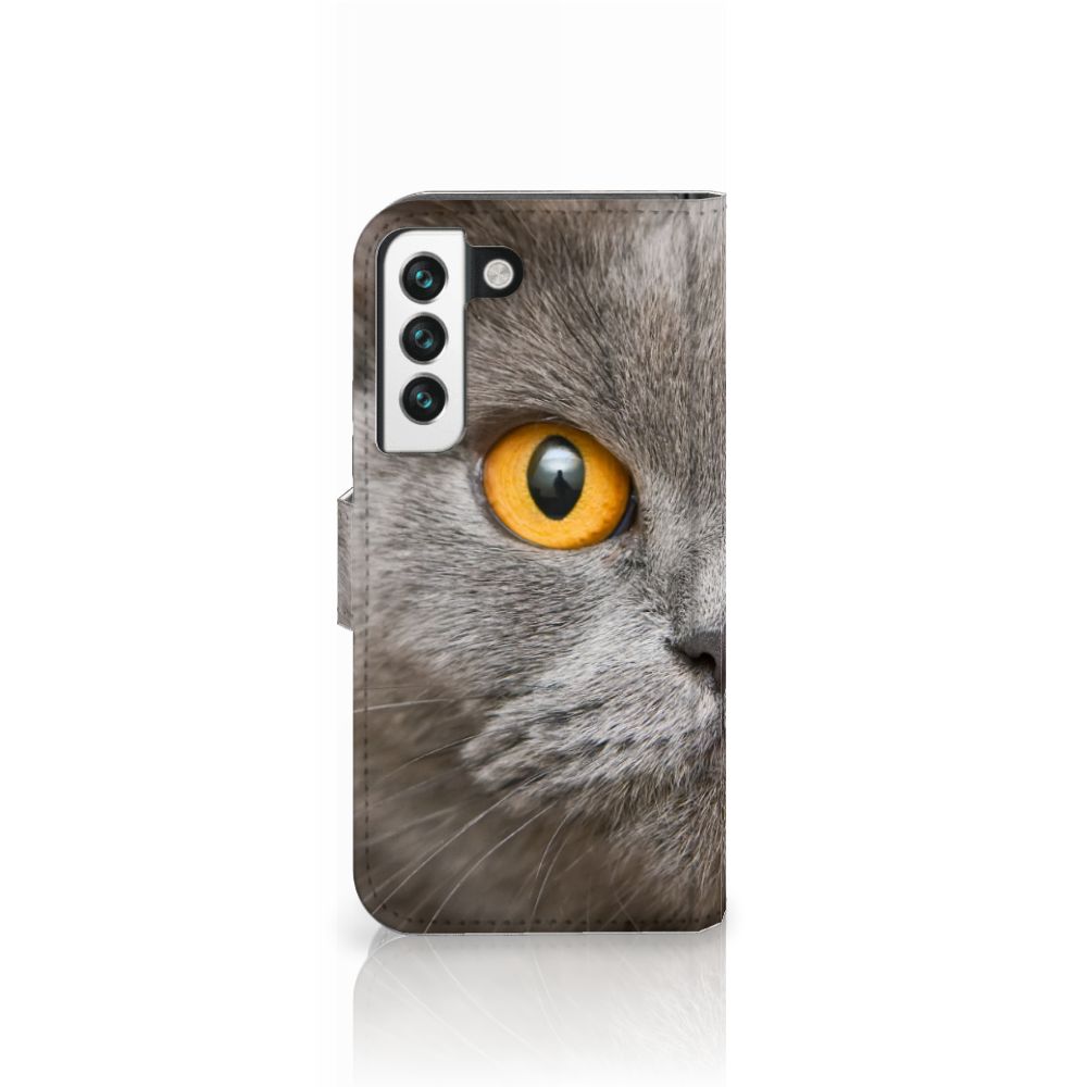Telefoonhoesje met Pasjes Samsung Galaxy S22 Britse Korthaar met afbeelding van een Britse korthaar kat.