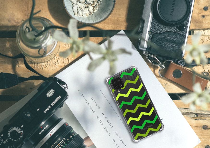 Samsung Galaxy A12 Doorzichtige Silicone Hoesje Zigzag Groen - B2C Telecom