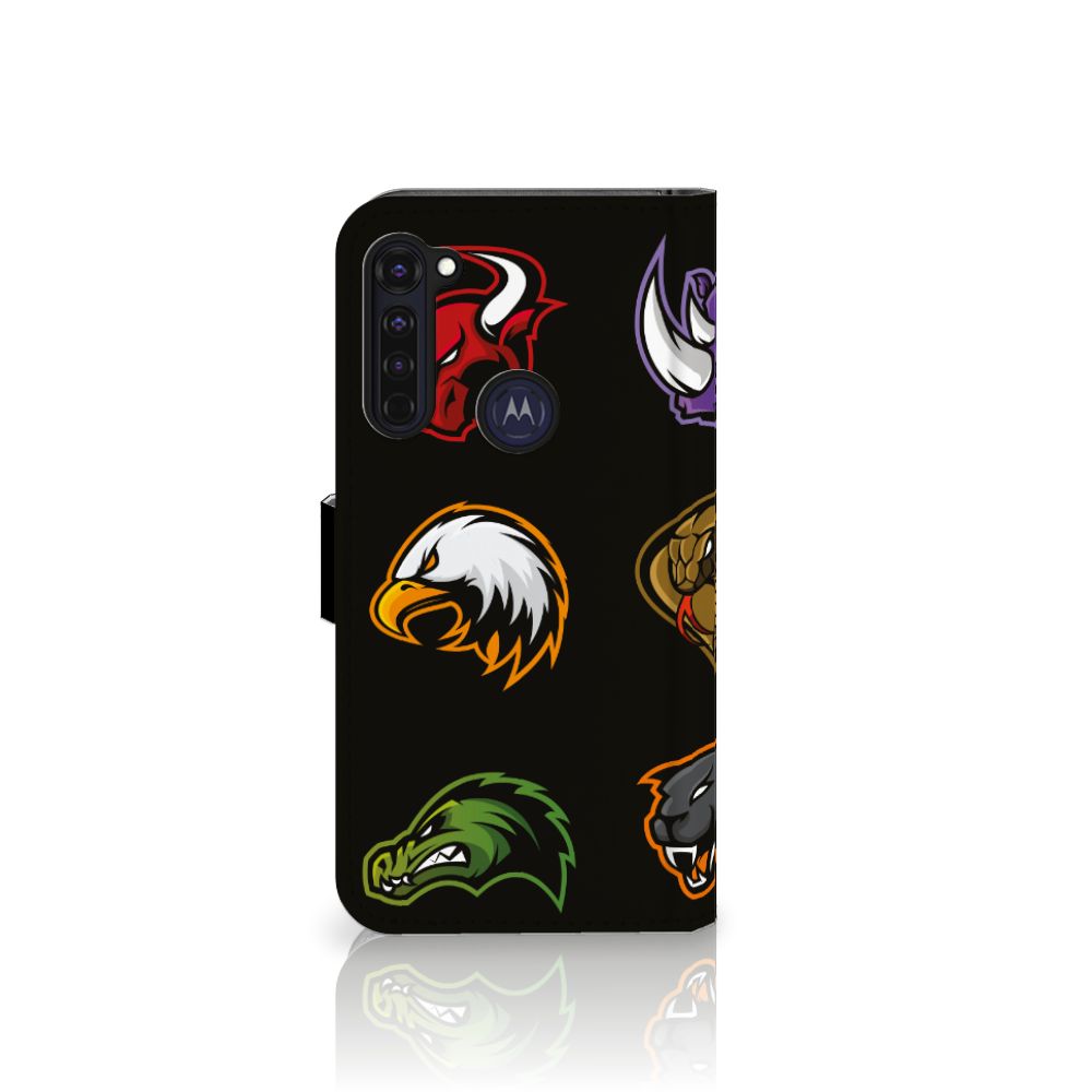 Motorola Moto G Pro Leuk Hoesje Cartoon met kleurrijke cartoonlogo's op zwarte achtergrond.