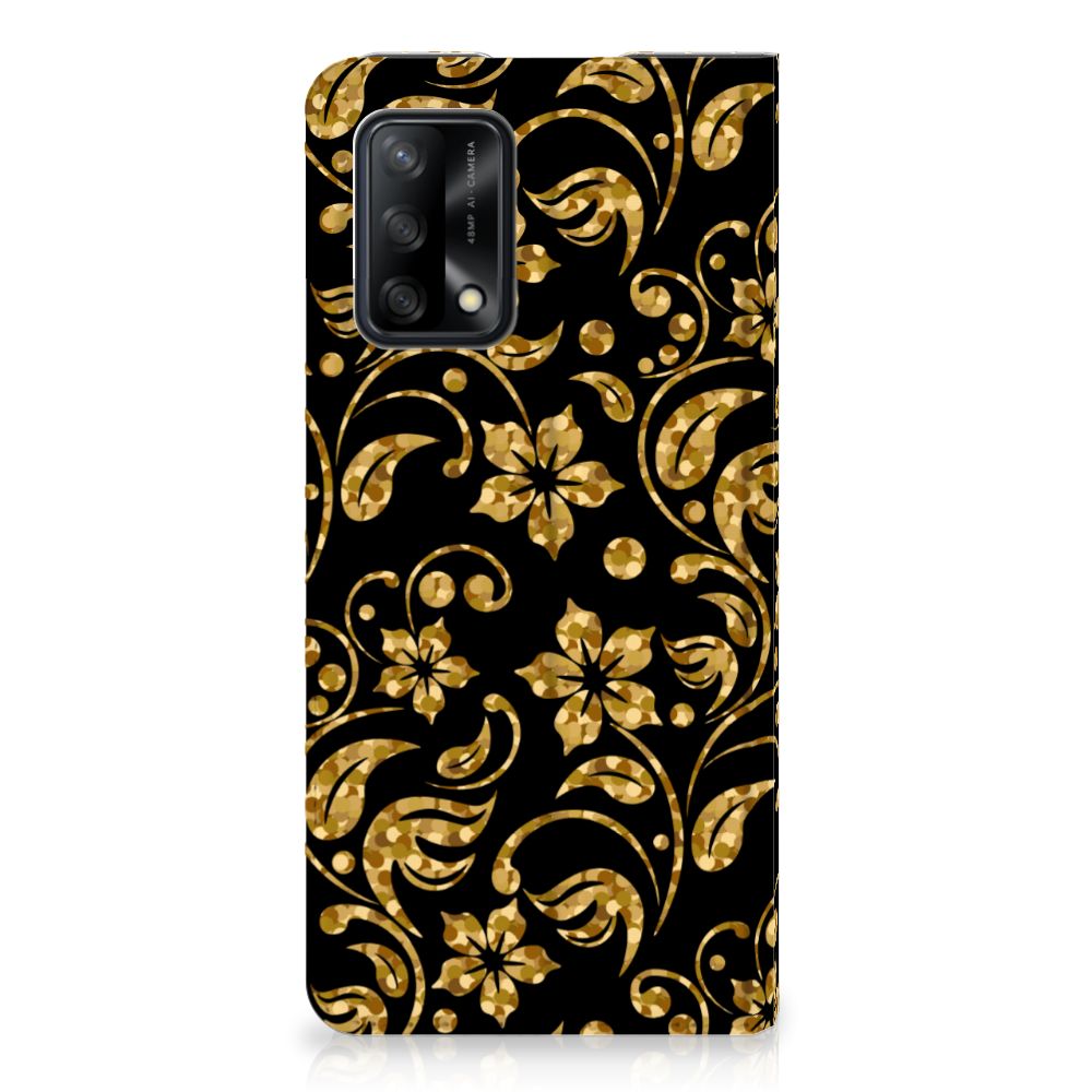 OPPO A74 4G Smart Cover Gouden Bloemen - B2C Telecom