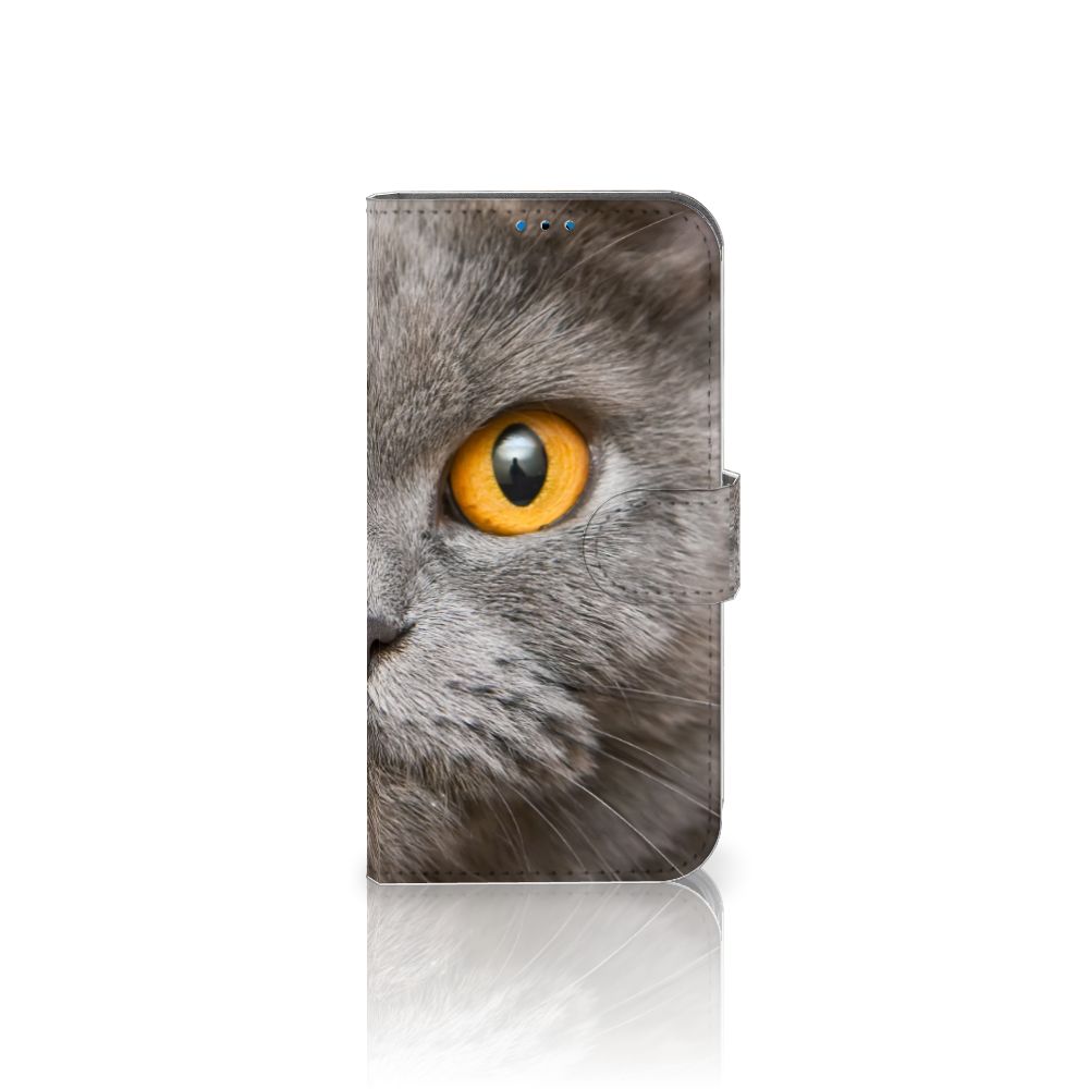 Telefoonhoesje met Pasjes iPhone 14 Pro Britse Korthaar met een indrukwekkende kat op de voorkant.