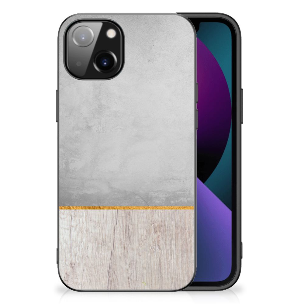 Apple iPhone 13 Houten Print Telefoonhoesje Wood Concrete