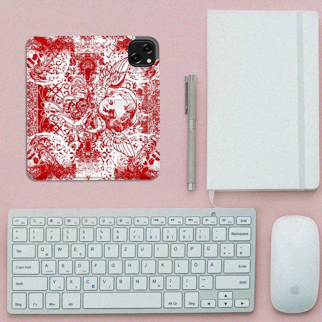Mobiel BookCase iPhone 13 Angel Skull Rood
