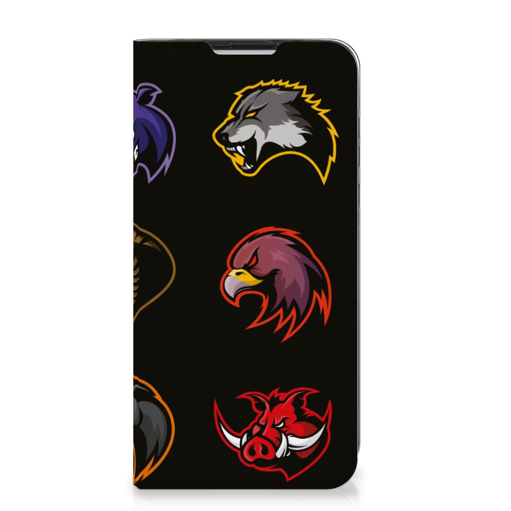 Motorola Moto G8 Power Magnet Case Cartoon with colorful animal designs on a black background.