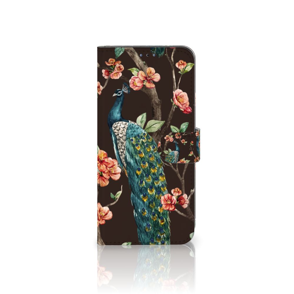 Samsung Galaxy A03s Telefoonhoesje met Pasjes Pauw met Bloemen