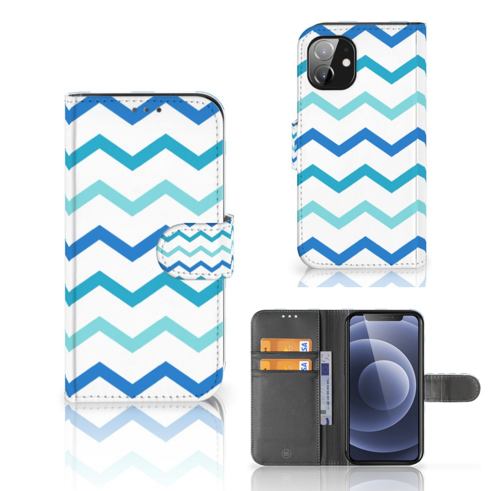 Apple iPhone 12 Mini Telefoon Hoesje Zigzag Blauw