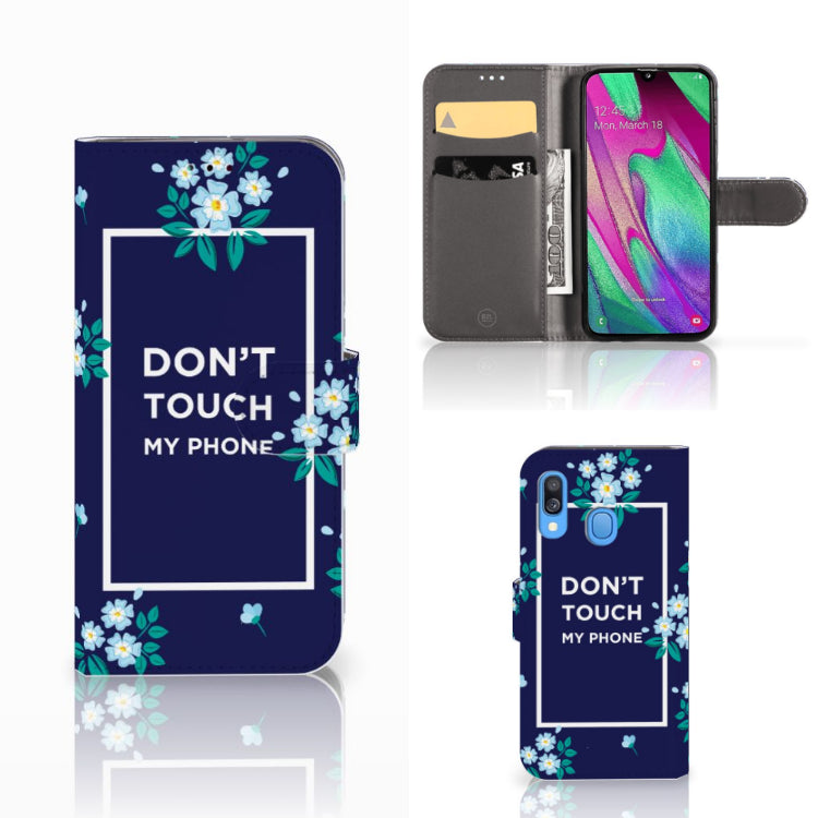 Samsung Galaxy A40 Portemonnee Hoesje Flowers Blue DTMP