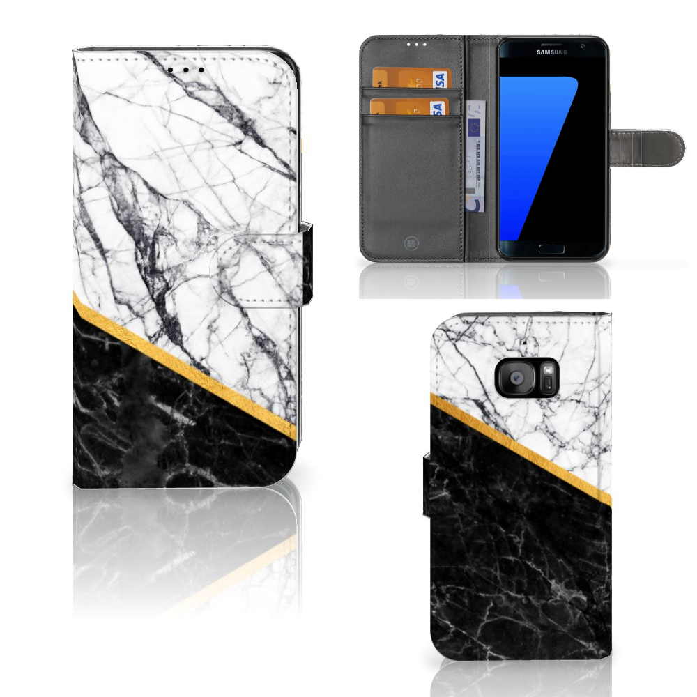 Samsung Galaxy S7 Edge Bookcase Marmer Wit Zwart - Origineel Cadeau Man