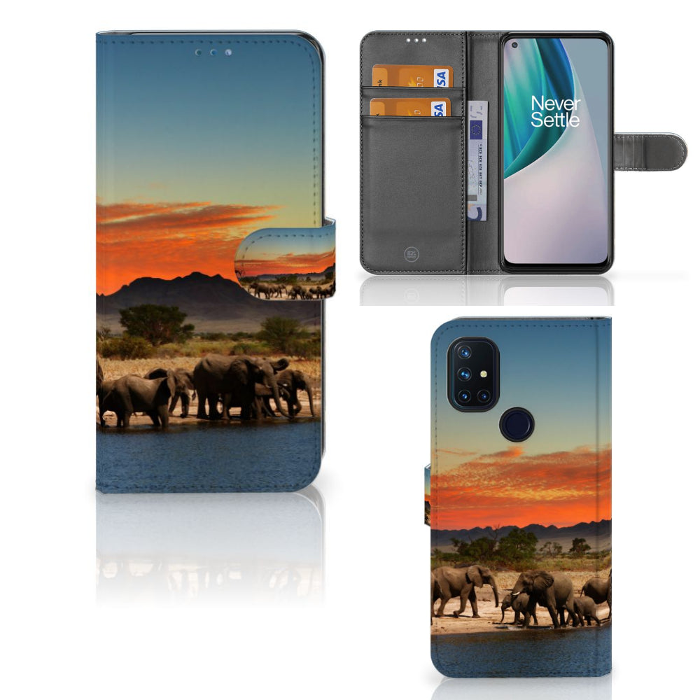 OnePlus Nord N10 Telefoonhoesje met Pasjes Olifanten
