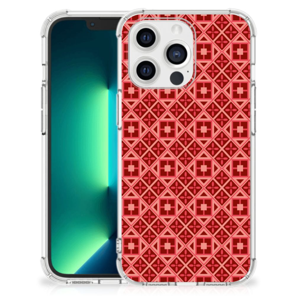 iPhone 13 Pro Max Doorzichtige Silicone Hoesje Batik Rood - B2C Telecom