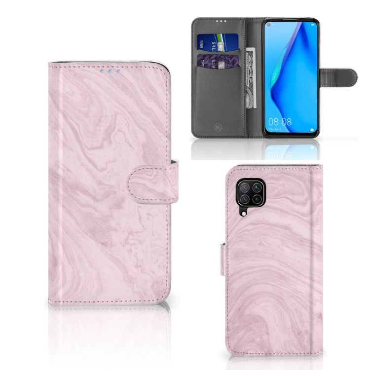 Huawei P40 Lite Bookcase Marble Pink - Origineel Cadeau Vriendin