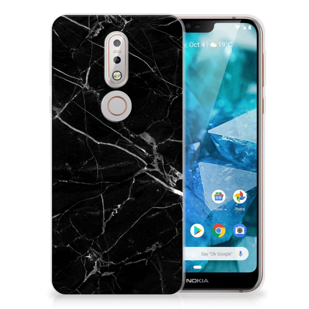 Nokia 7.1 TPU Siliconen Hoesje Marmer Zwart - Origineel Cadeau Vader