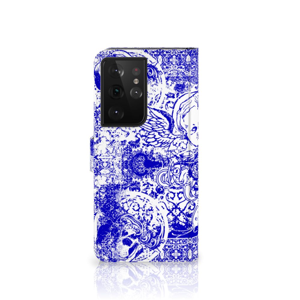 Telefoonhoesje met Naam Samsung Galaxy S21 Ultra Angel Skull Blauw