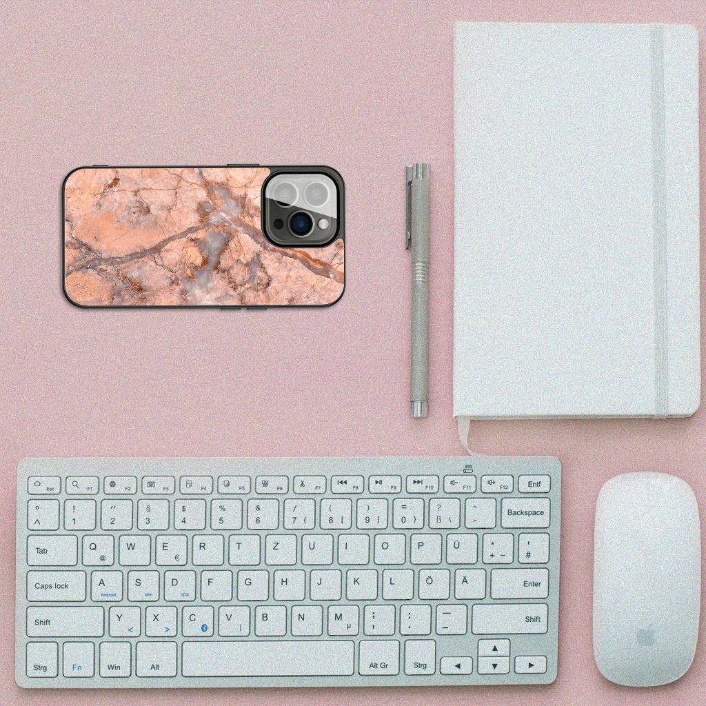 iPhone 13 Pro Marmeren Print Telefoonhoesje Marmer Oranje B2C Telecom