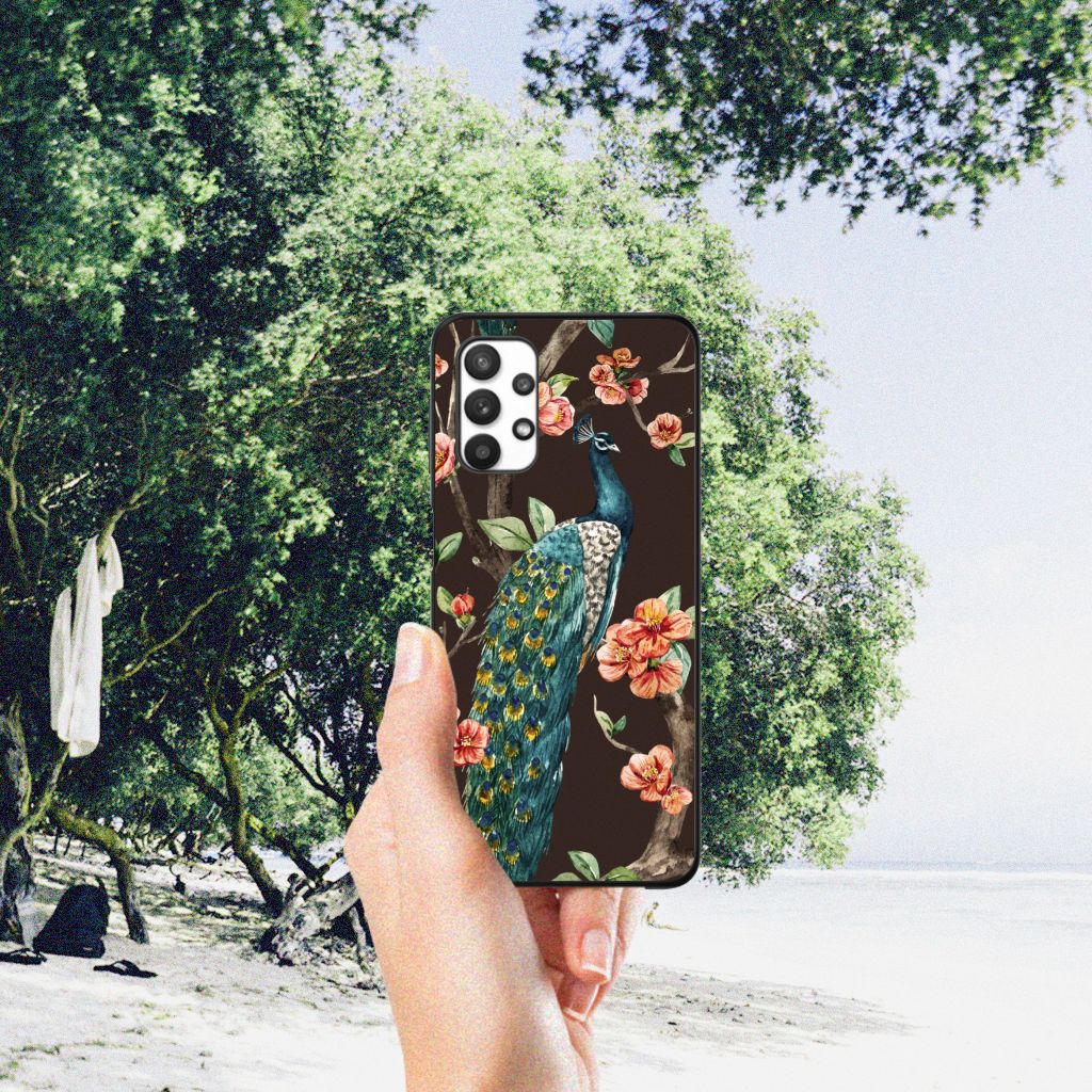 Samsung Galaxy A32 5G Dierenprint Telefoonhoesje Pauw met Bloemen B2C Telecom