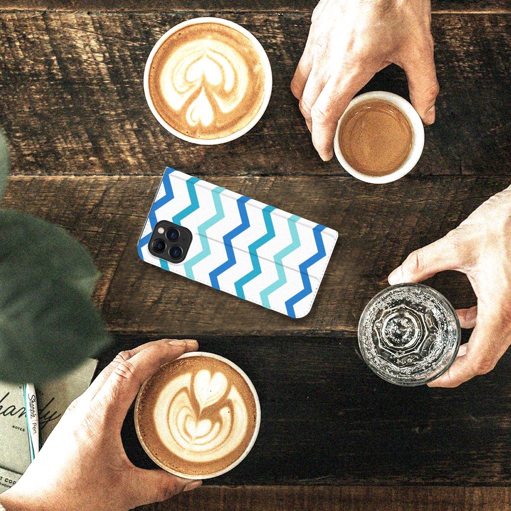 Apple iPhone 11 Pro Hoesje met Magneet Zigzag Blauw