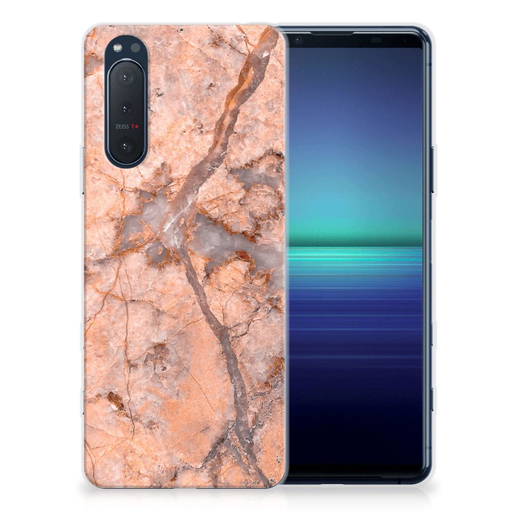 Sony Xperia 5II TPU Siliconen Hoesje Marmer Oranje