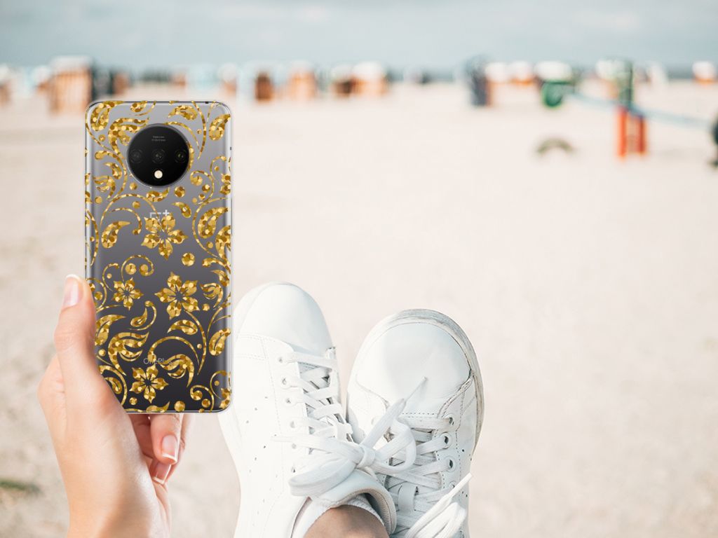 OnePlus 7T TPU Case Gouden Bloemen