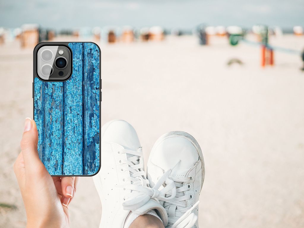 iPhone 13 Pro Max Houten Print Telefoonhoesje Wood Blue B2C Telecom