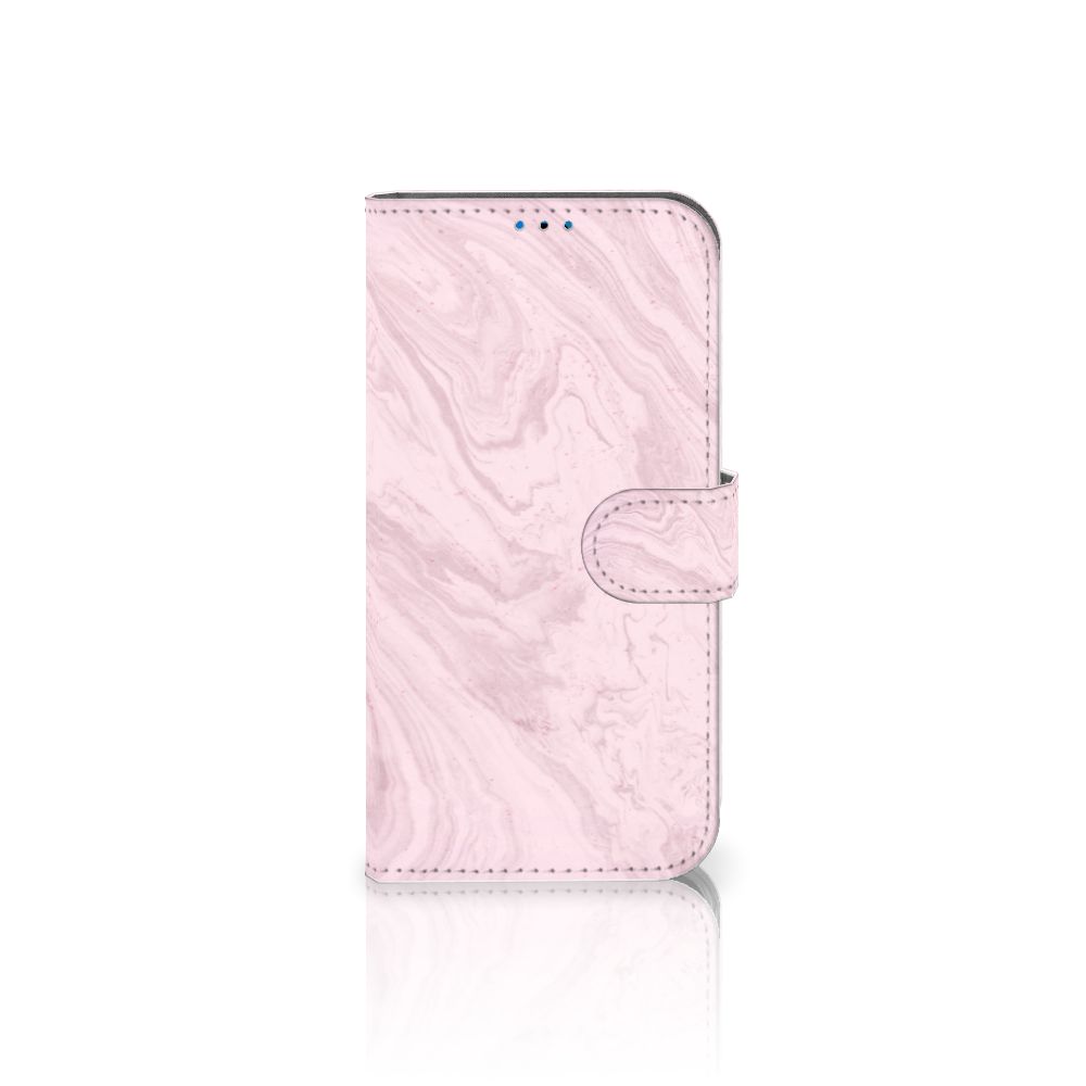iPhone 14 Pro Bookcase Marble Pink - Origineel Cadeau Vriendin met luxe marmerdesign en magnetische sluitclip.