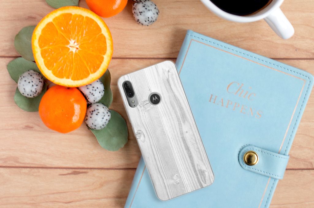 Motorola Moto E6 Plus Bumper Hoesje White Wood