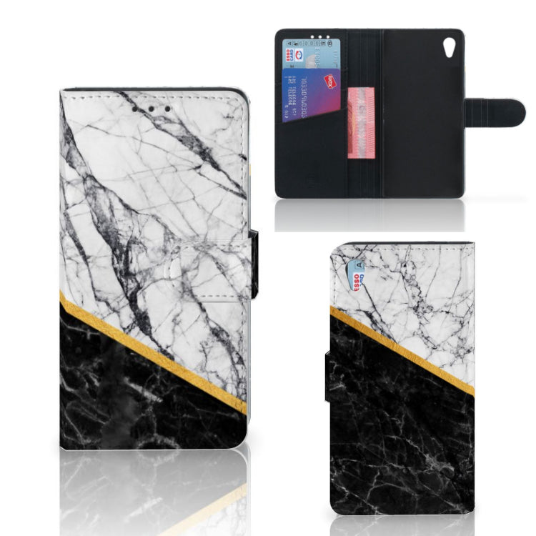 Sony Xperia Z3 Bookcase Marmer Wit Zwart - Origineel Cadeau Man