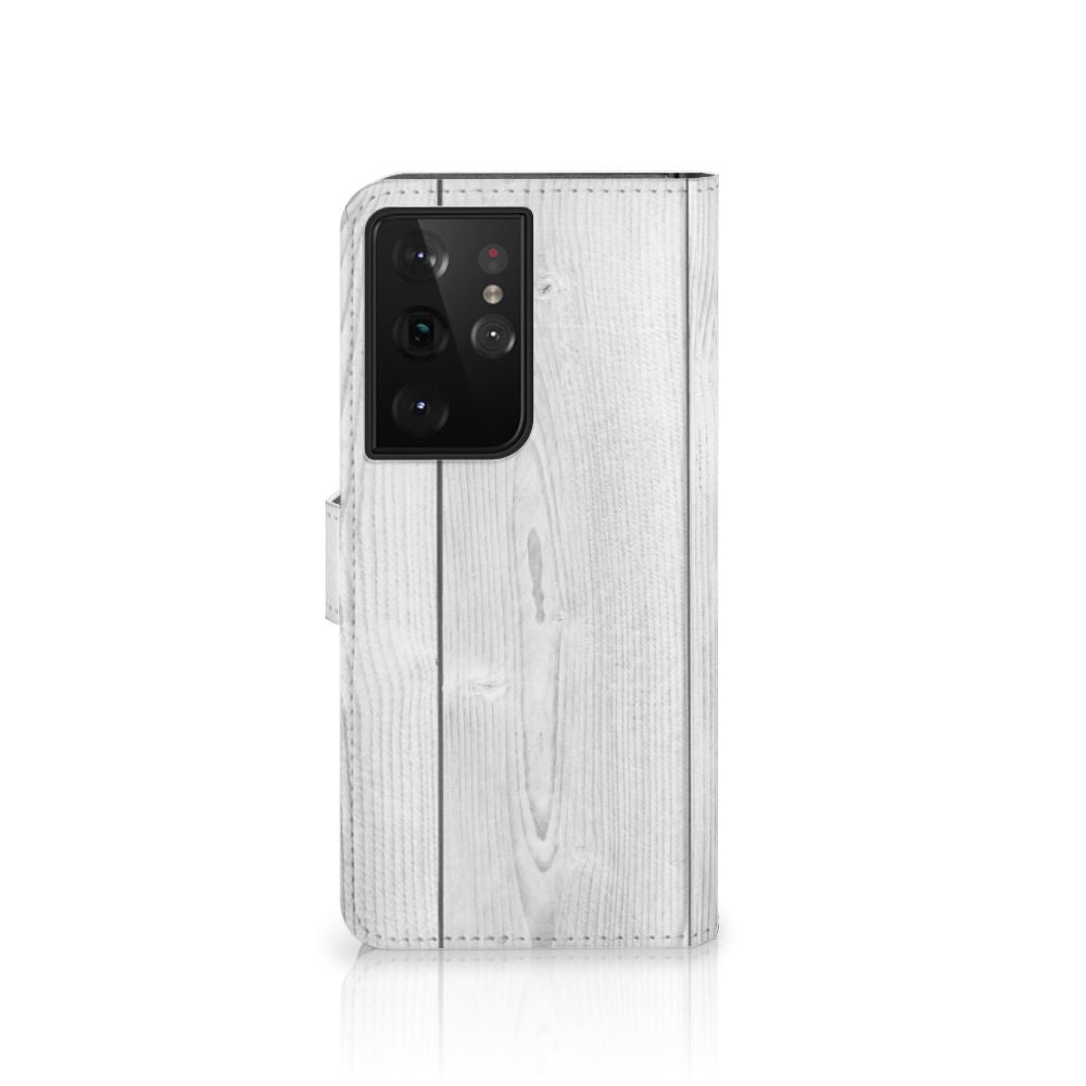 Samsung Galaxy S21 Ultra Book Style Case White Wood