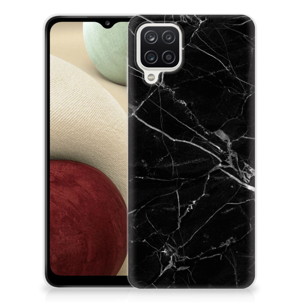 Samsung Galaxy A12 TPU Siliconen Hoesje Marmer Zwart - Origineel Cadeau Vader