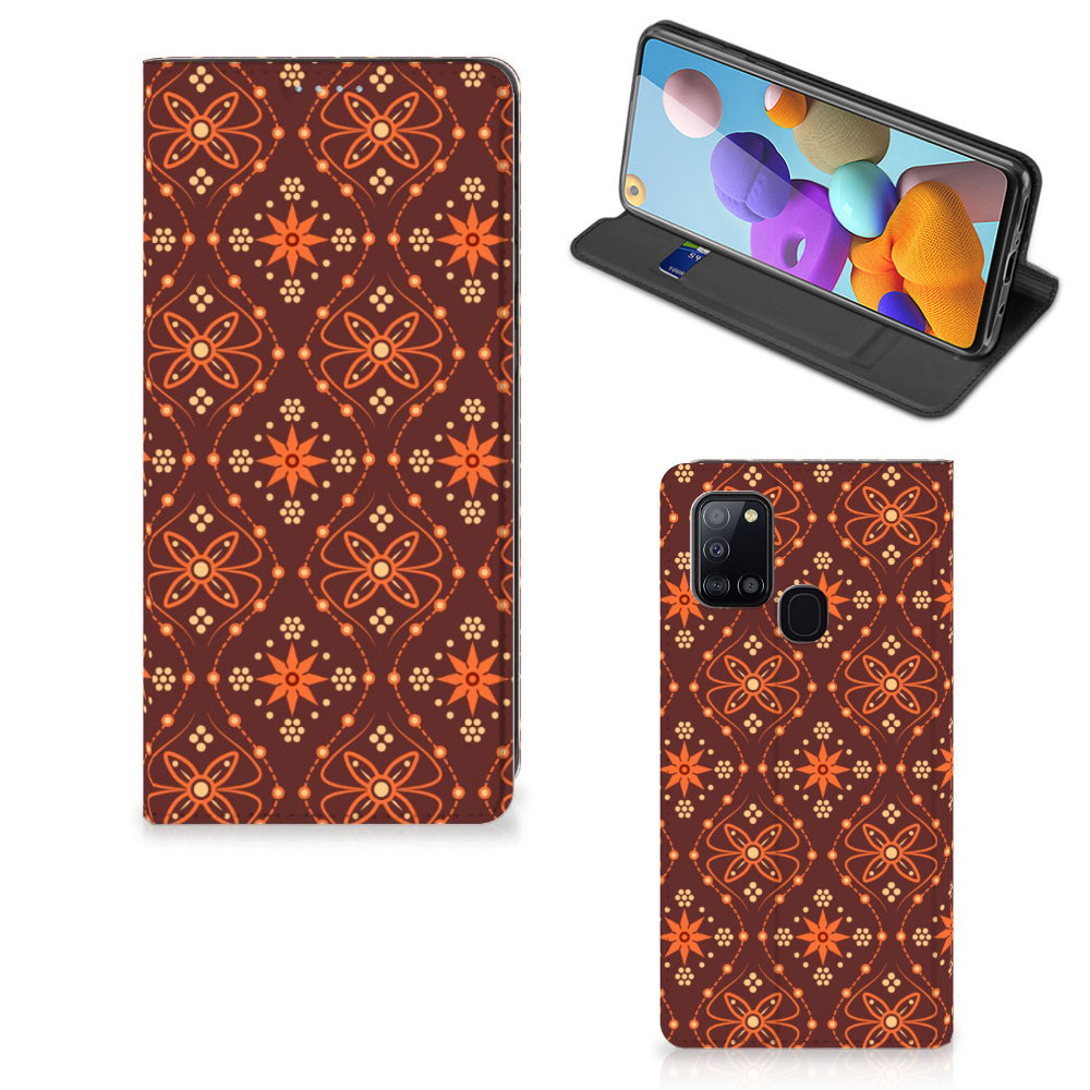 Samsung Galaxy A21s Hoesje met Magneet Batik Brown