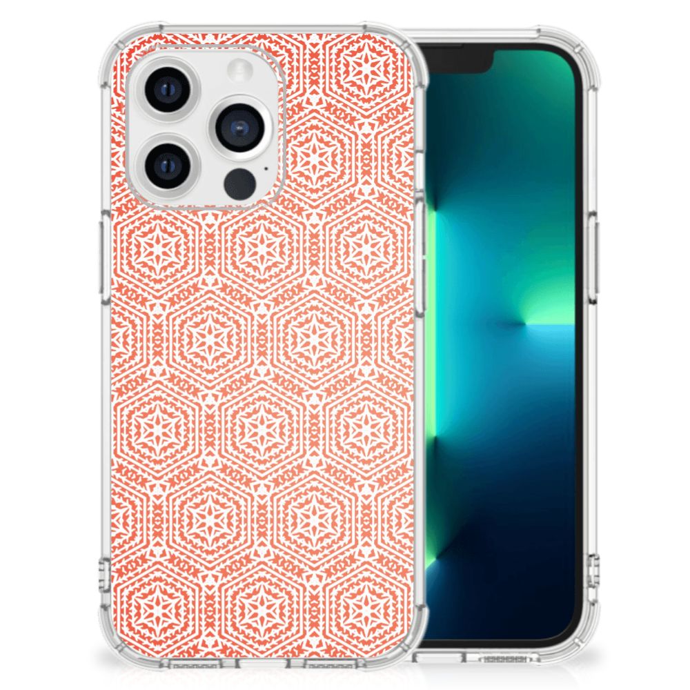 Apple iPhone 13 Pro Doorzichtige Silicone Hoesje Pattern Orange B2C Telecom