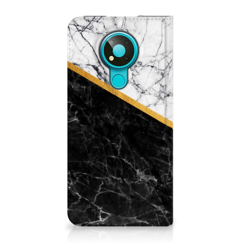Nokia 3.4 Standcase Marmer Wit Zwart - Origineel Cadeau Man - B2C Telecom