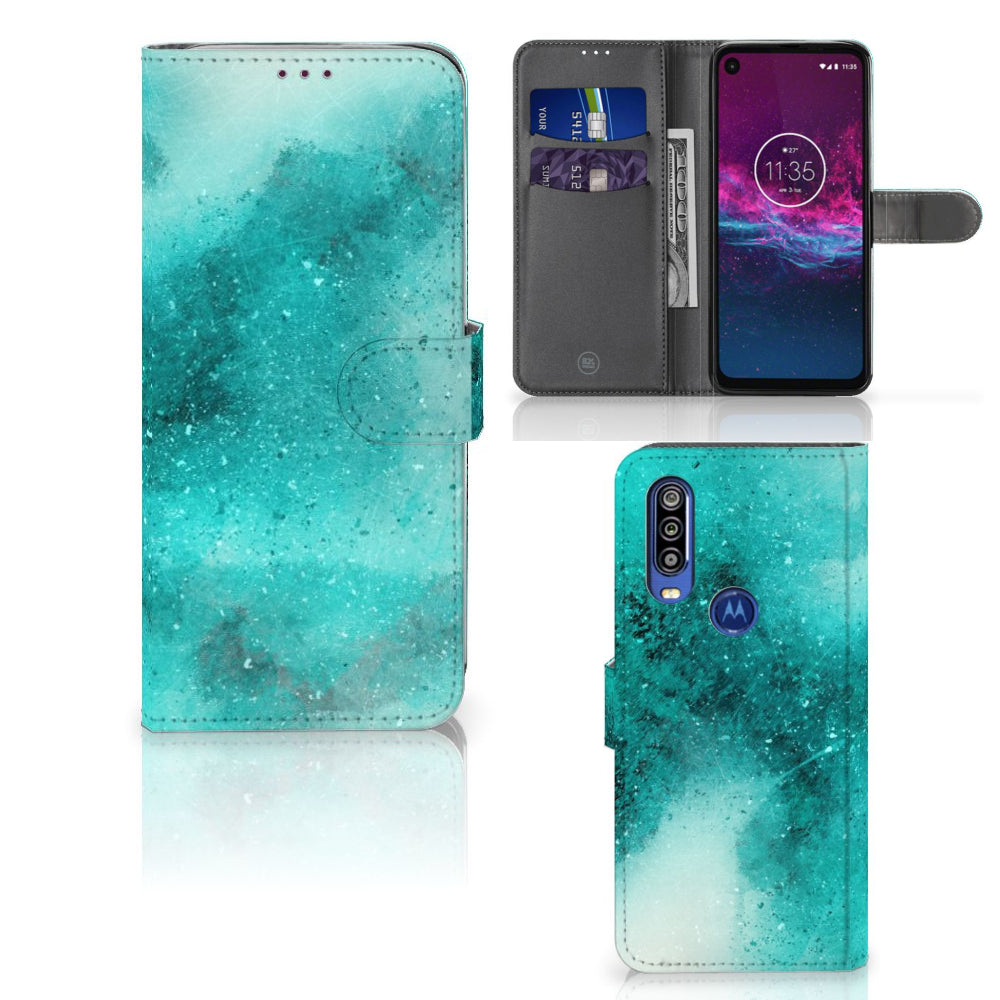 Hoesje Motorola One Action Painting Blue