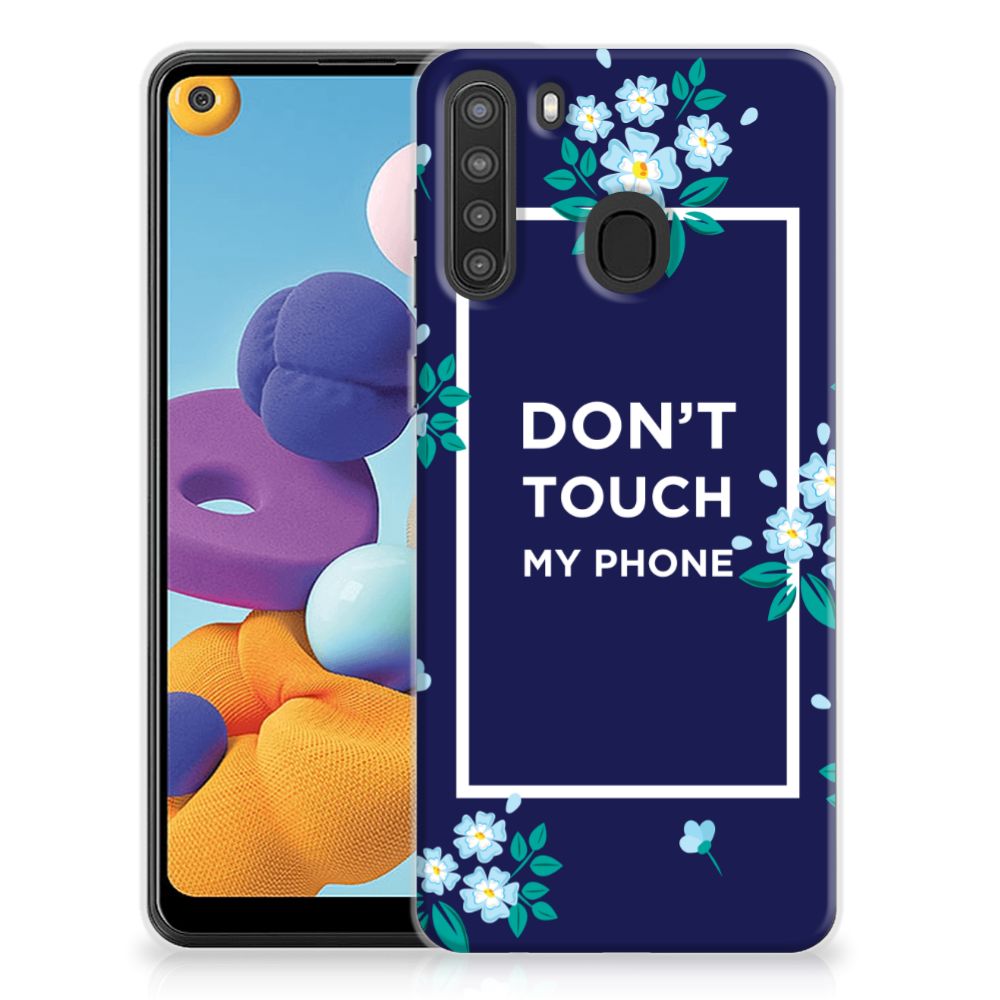 Samsung Galaxy A21 Silicone-hoesje Flowers Blue DTMP B2C Telecom