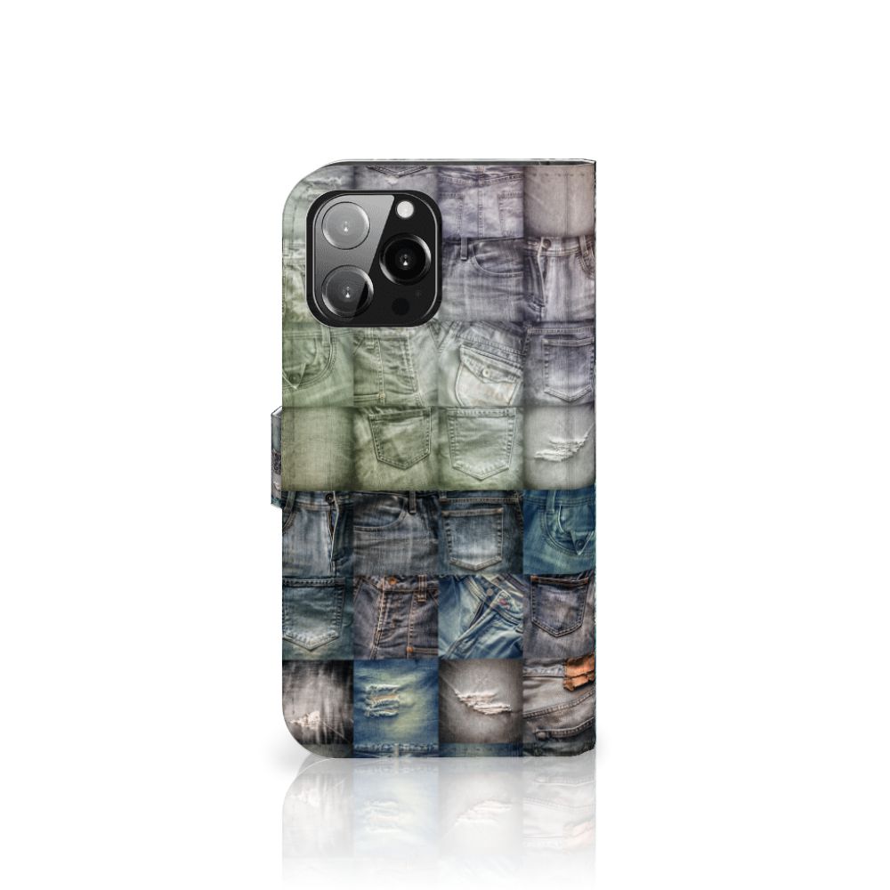 Wallet Case met Pasjes iPhone 13 Pro Max Spijkerbroeken, met denimdesign voor optimale bescherming.